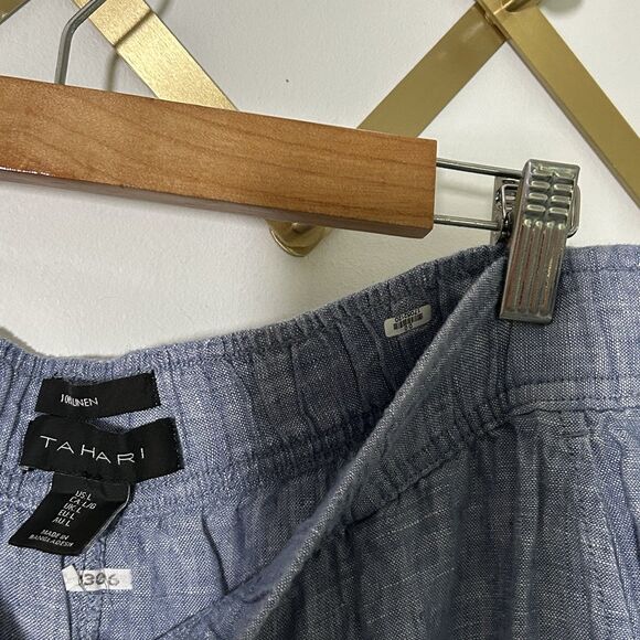 Tahari Linen Wide Leg Pants Size Large Pull On Pockets Coastal Beach Womens - Picture 6 of 9